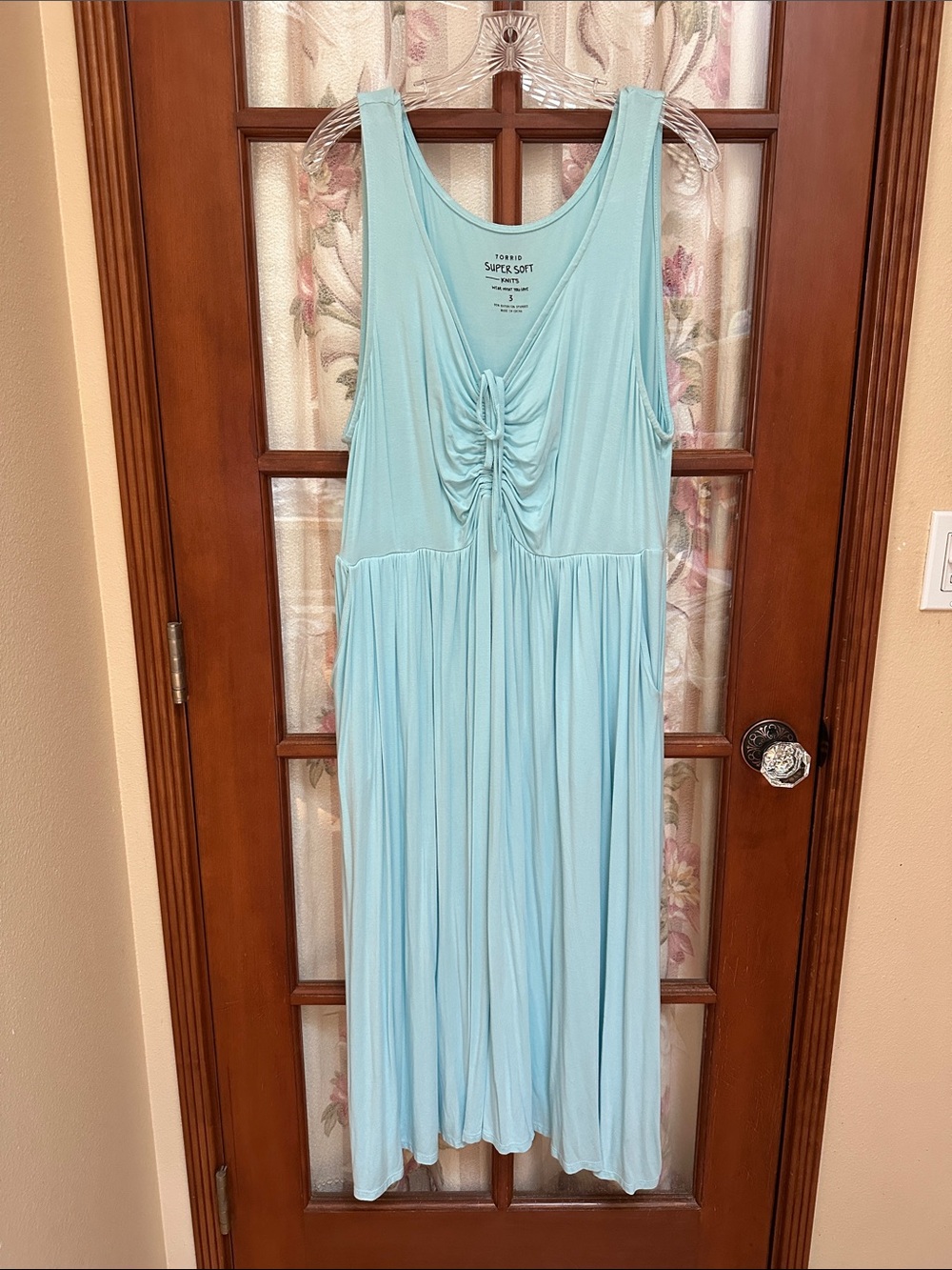 torrid Super Soft Light Blue Sleeveless Ruched Bodice Maxi Dress